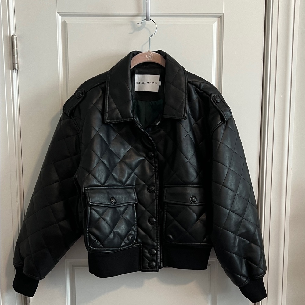 Rebecca Minkoff Black Quilted Faux-Leather Bomber Jacket